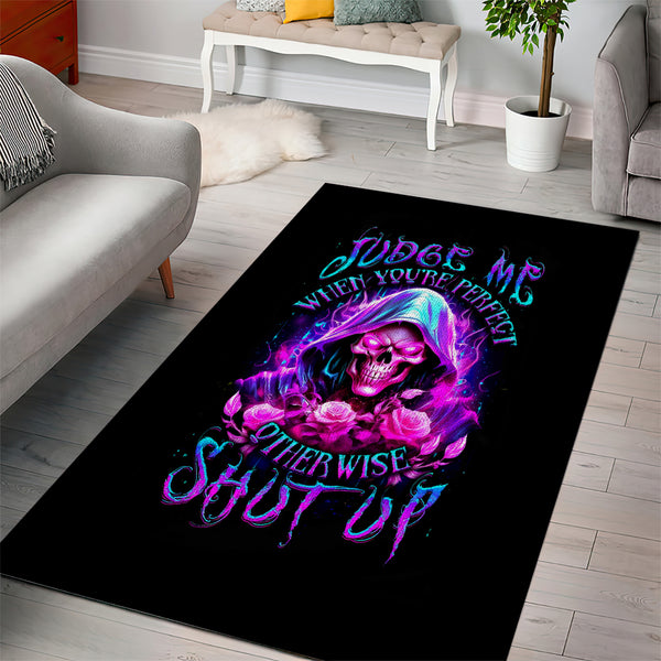 Fire Skull Area Rug Judge Me When You're Perfect Otherwise Shut Up - Lynsiley
