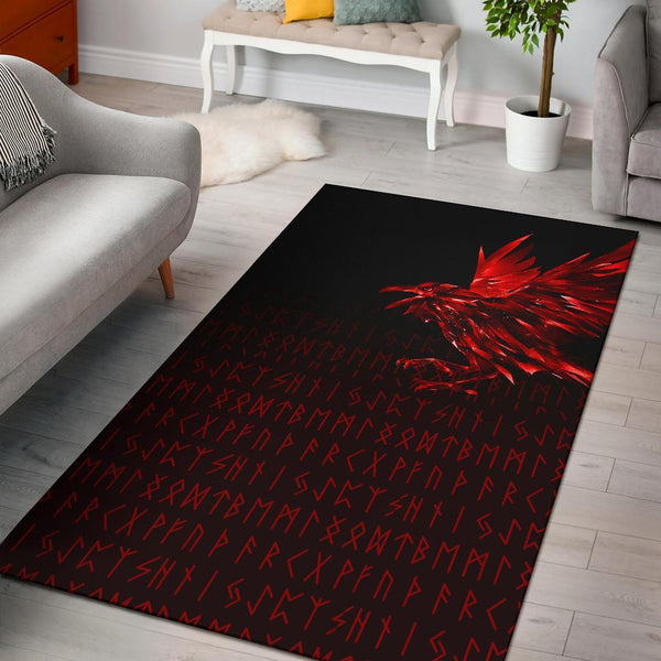 Viking Area Rug The Raven Of Odin Rune, Red - Lynsiley