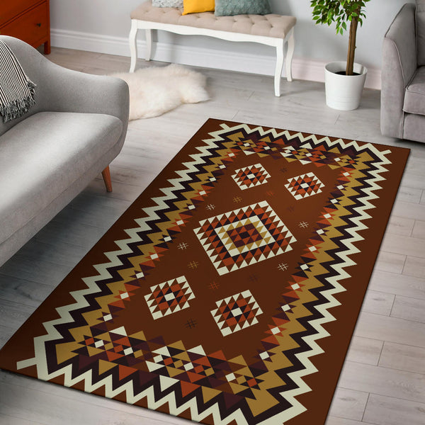Ethnic Geometric Brown Pattern Area Rug - Lynsiley