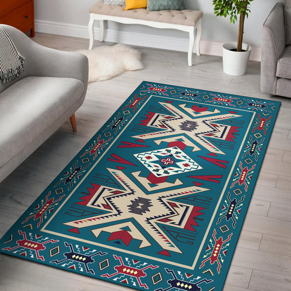 Blue Pink Pattern Native American Area Rug - Lynsiley