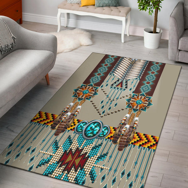 Turquoise Blue Pattern Breastplate Native American Area Rug GB NAT00069 Rug1 - Lynsiley