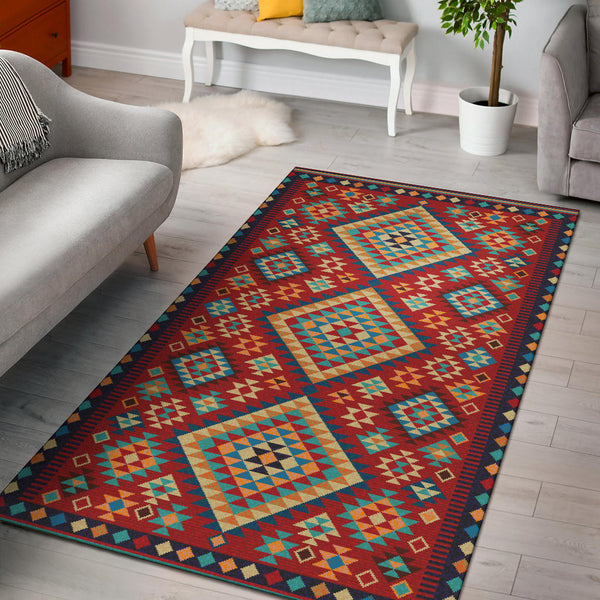 Geometric Red and Green Pattern Area Rug - Lynsiley
