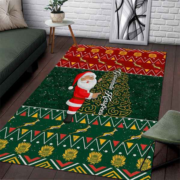 Custom South Africa Christmas Area Rug Geseende Kersfees Santa Claus African Pattern - Lynsiley