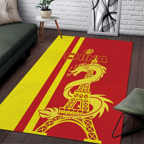 Custom China Area Rug Chinese Dragon With Eiffel Tower - Lynsiley