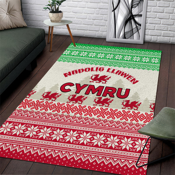 Custom Wales Christmas Area Rug Nadolig Llawen Welsh Dragon - Lynsiley