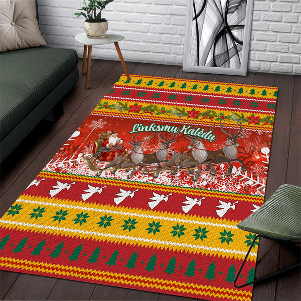 Custom Lithuania Christmas Area Rug Lietuva Santa Claus With Reindeer - Lynsiley