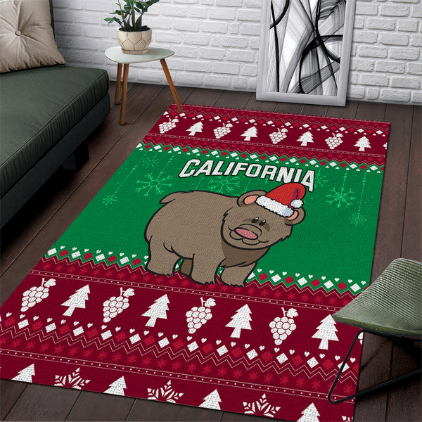 Custom California Christmas Area Rug Santa Grizzly Bear With Grape - Lynsiley