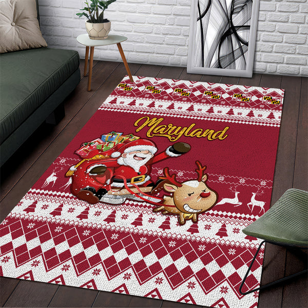 Custom Maryland Christmas Area Rug Santa Claus Riding A Reindeer - Lynsiley