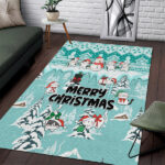Custom Cat Christmas Area Rug Cat With Snowman In Winter Scene - Lynsiley
