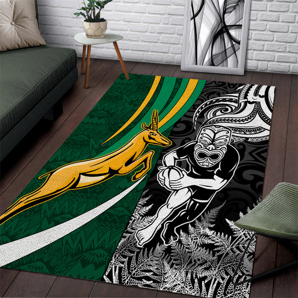 Custom New Zealand and South Africa Rugby Area Rug Silver Fern Protea Pattern World Cup 2023 - Lynsiley