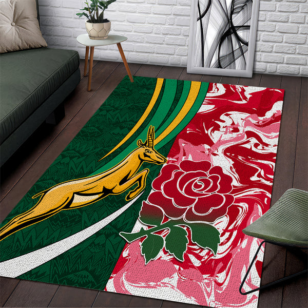 Custom South Africa and England Rugby Area Rug The Red Rose Protea Pattern - Lynsiley