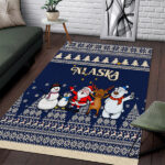 Custom Alaska Christmas Area Rug Santa Claus With Snowman Reindeer Penguin - Lynsiley