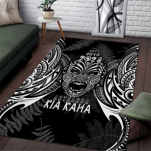 Custom New Zealand Rugby Area Rug 2023 World Cup Aotearoa Haka Face - Lynsiley