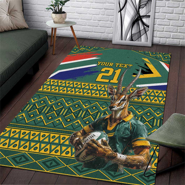 Custom South Africa Rugby Bokke Mascot Area Rug With Flag Style - Lynsiley