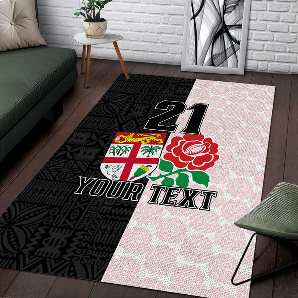 Custom Fiji England Rugby Area Rug Tapa Pattern and Rose Flower World Cup 2023 - Lynsiley