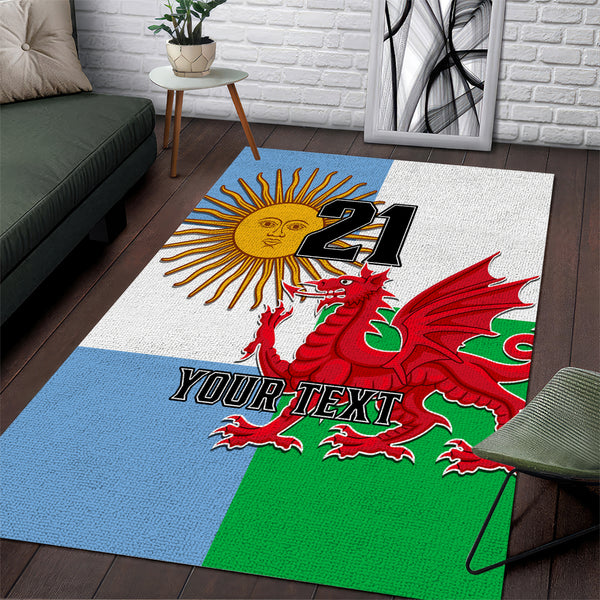 Custom Wales Argentina Rugby Area Rug The Welsh Dragon and Sol De Mayo World Cup 2023 - Lynsiley