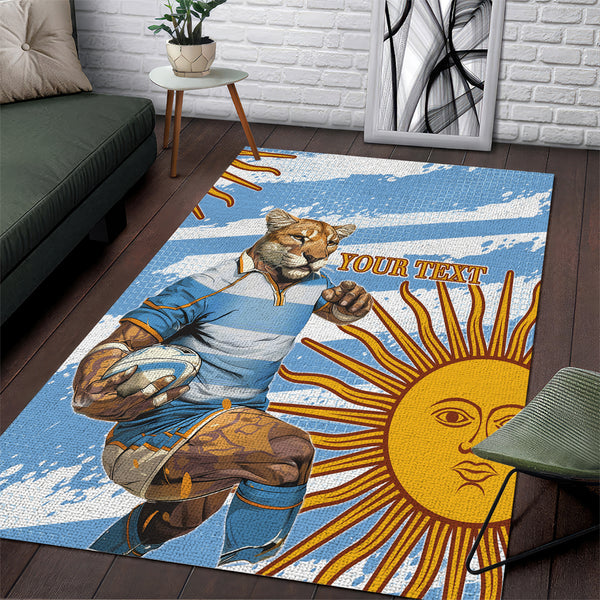 Custom Vamos Argentina Area Rug The Pumas Rugby Mascot Sporty Version - Lynsiley