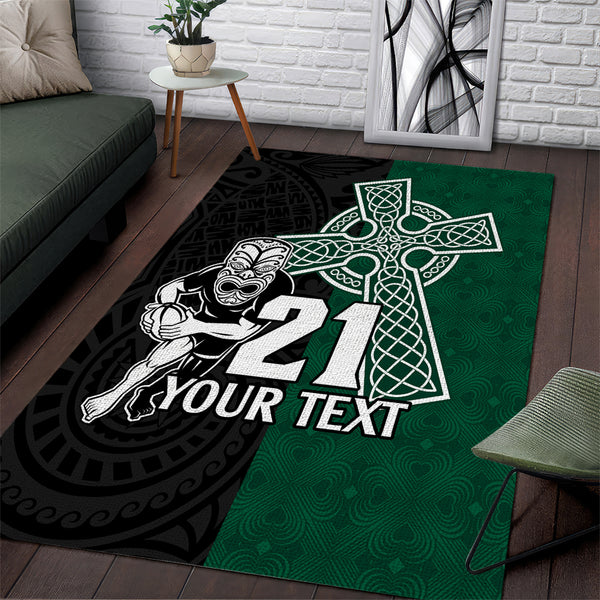 Custom New Zealand Ireland Rugby Area Rug Warrior Black Fern and Shamrocks World Cup 2023 - Lynsiley