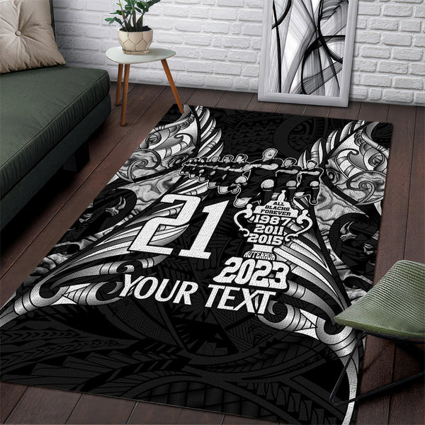 Custom New Zealand Rugby Area Rug Black Haka Dance With NZ Champions History - Lynsiley