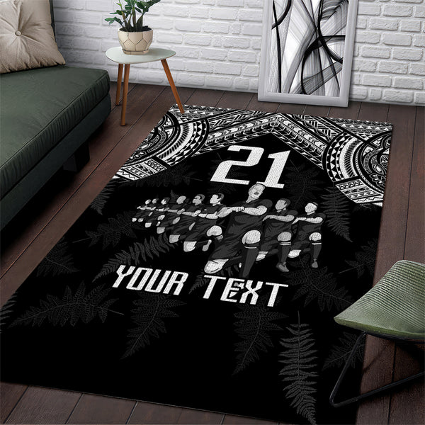 Custom NZ Rugby Area Rug Kapa Opango Maori Haka With Years of The All Black Champions - Lynsiley