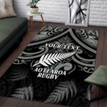 Custom New Zealand Silver Fern Rugby Area Rug All Black Since 1892 Aotearoa Moko Maori - Lynsiley