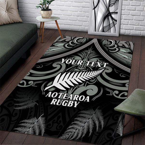 Custom New Zealand Silver Fern Rugby Area Rug All Black Since 1892 Aotearoa Moko Maori - Lynsiley