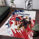Custom USA Rugby Area Rug Powerful Eagle Grunge Brush Style - White - Lynsiley