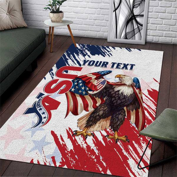 Custom USA Rugby Area Rug Powerful Eagle Grunge Brush Style - White - Lynsiley