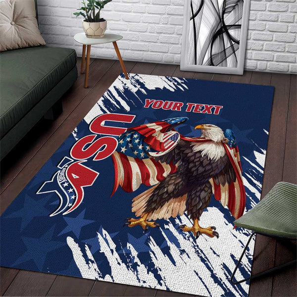 Custom USA Rugby Area Rug Powerful Eagle Grunge Brush Style - Blue - Lynsiley