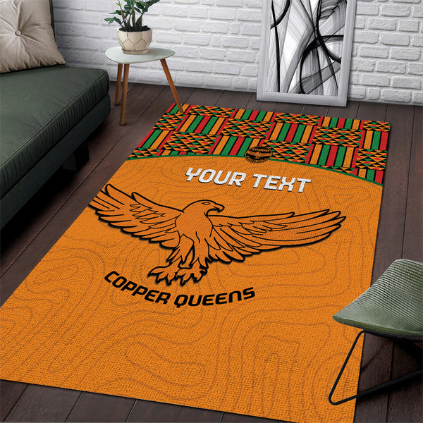 Custom Zambia Football Area Rug Copper Queens Kente Pattern - Lynsiley