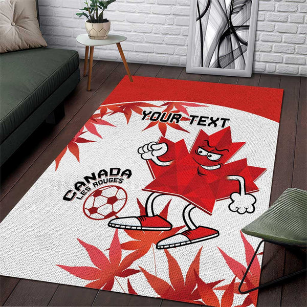 Custom Canada Soccer Area Rug Les Rouges Cute Maple Leaf Mascot - Lynsiley