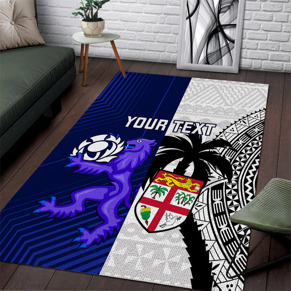 Custom Fiji And Scotland Rugby Area Rug Fijian Tapa Pattern With Thistle - Lynsiley