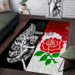 Custom New Zealand And England Rugby Area Rug 2023 World Cup All Black Combine Red Roses - Lynsiley