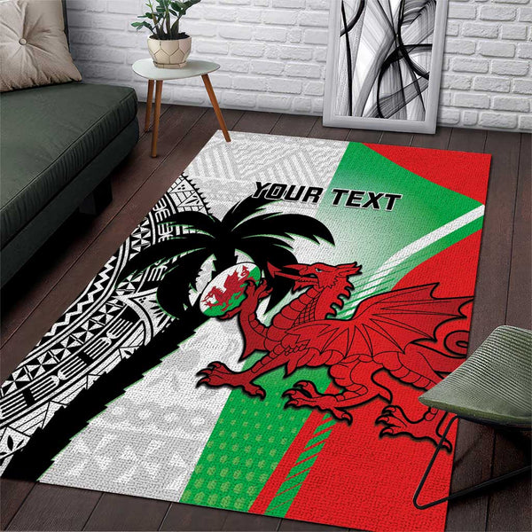 Custom Fiji And Wales Rugby Area Rug Fijian Tapa Welsh Mascots Dynamic Version - Lynsiley