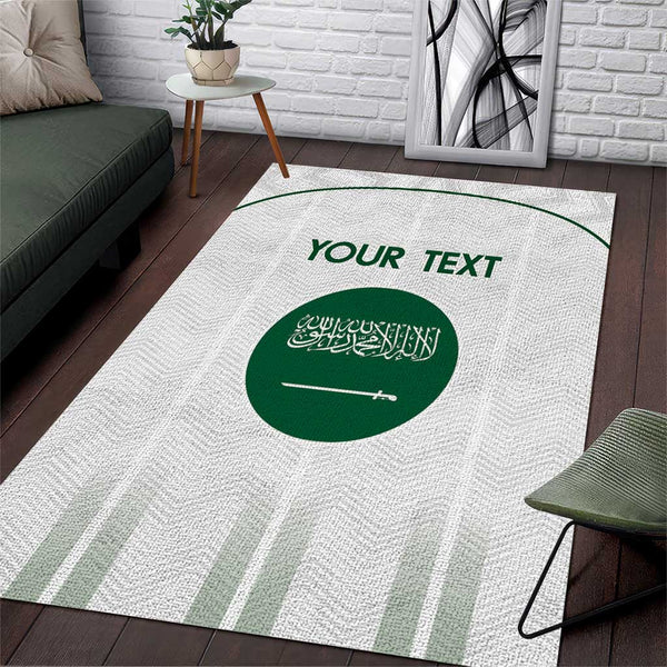 Custom Saudi Arabia Football Area Rug Go Green Falcons Sporty - White Version - Lynsiley