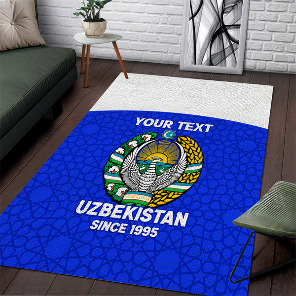 Custom Uzbekistan Football Area Rug 2024 Go Champions Uzbek Pattern - Lynsiley