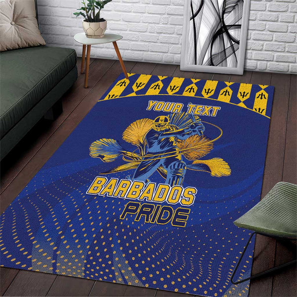 Custom Barbados Pride Cricket Area Rug Dwarf Poinciana Flower Sporty Style - Lynsiley