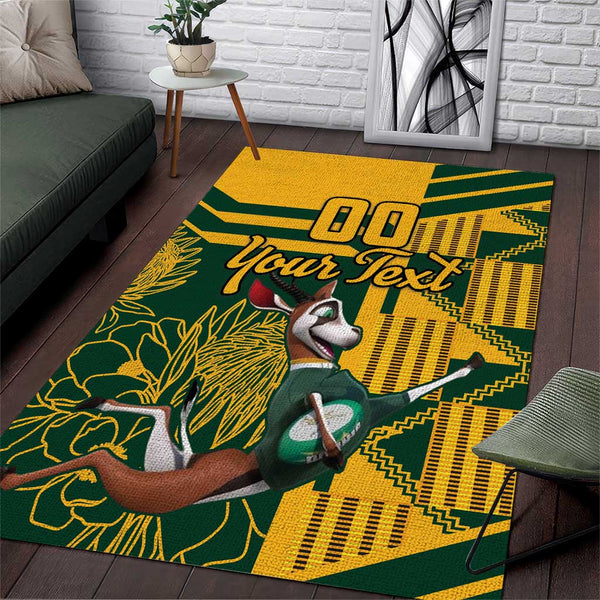 Custom South Africa Rugby Area Rug Springboks With Protea Cynaroides - Lynsiley