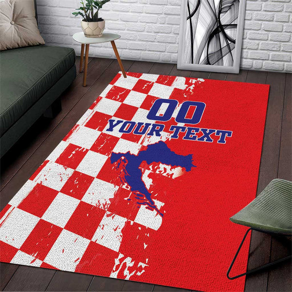 Custom Croatia Independence Day Area Rug Grunge Checkerboard Patterns With Map - Lynsiley