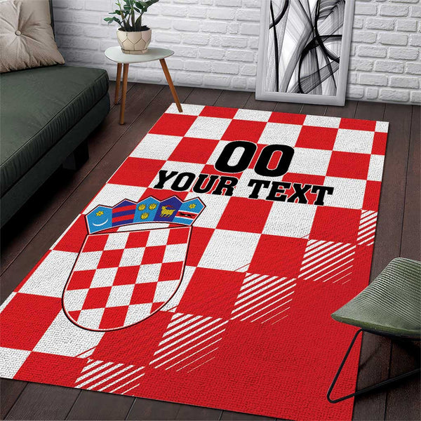 Custom Croatia Checkerboard Area Rug With Coat Of Arms - Lynsiley