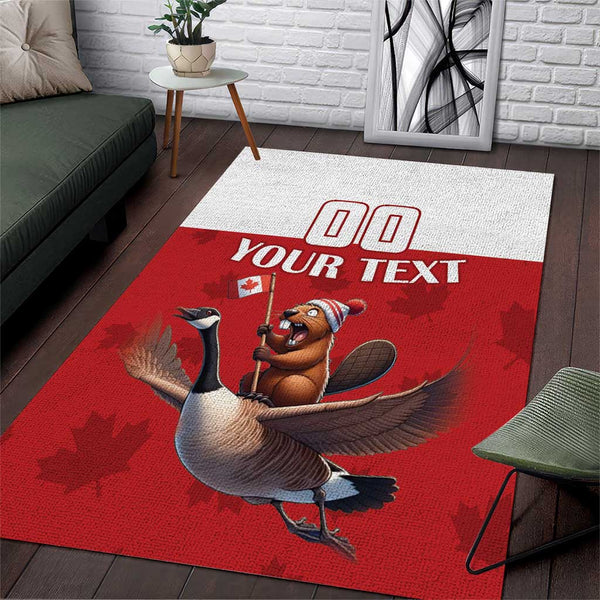 Custom Canada Rugby Area Rug Beaver Riding A Goose - Lynsiley