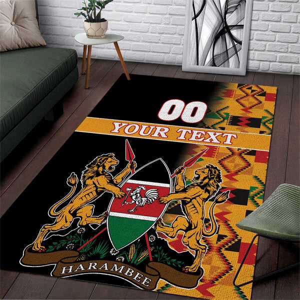 Custom Kenya Coat Of Arms Area Rug With Kente Patterns - Lynsiley