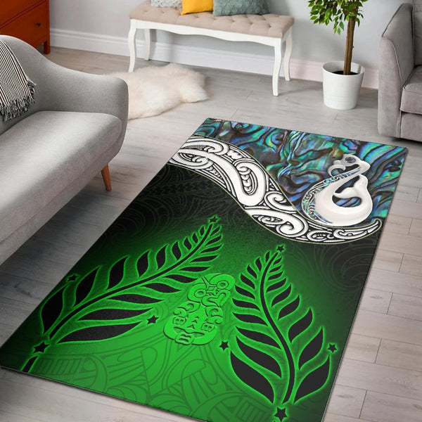 New Zealand Maori Area Rug Manaia Paua Shell Glitter Green  - Lynsiley