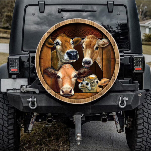Funny Cows Face Car Spare Tire Cover Gift For Campers - Jeep Tire Covers - Lynsiley