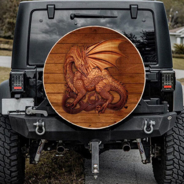 3D Dragon Wood Art Jeep Car Spare Tire Cover Gift For Campers - Jeep Tire Covers - Lynsiley