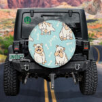 Cute English Bulldogs On Light Blue Background Spare Tire Cover - Jeep Tire Covers - Lynsiley