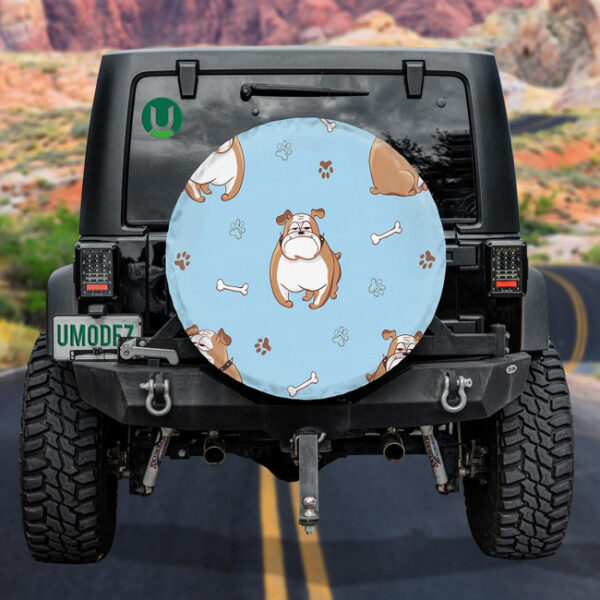 Cute Cartoon Bulldogs On Blue Background Spare Tire Cover - Jeep Tire Covers - Lynsiley