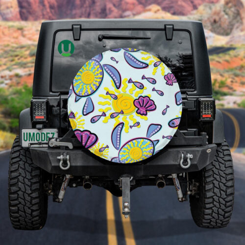Abstract Ocean Sea Turtle Glitch And Sun Spare Tire Cover - Jeep Tire Covers - Lynsiley