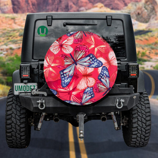 Marine Style With Butterflies Of Red And Blue Spare Tire Cover - Jeep Tire Covers - Lynsiley