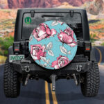 Drawing Pink Rose Buds And Leaves On Light Blue Background Design Spare Tire Cover - Jeep Tire Covers - Lynsiley